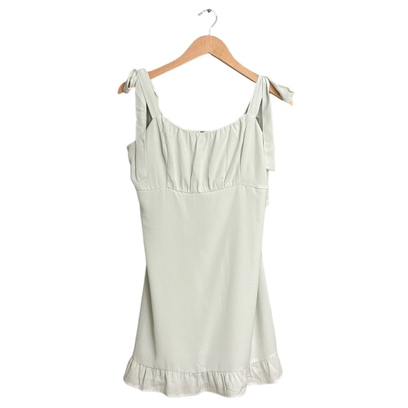 Abercrombie & Fitch Tie Sleeve Ruffle Mini Dress in Mint - Picture 2 of 7